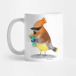 Cedar Waxwing Bird with flowers Mug